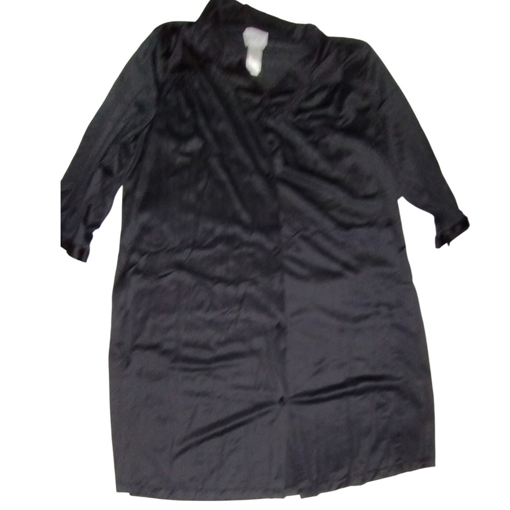Vanity Fair Lingerie Robe Black Nylon Embroidered Details Size L